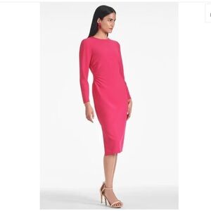 Sachin and Babi Pink Long Sleeve Sleek Aide Ruched Midi Dress Size 8